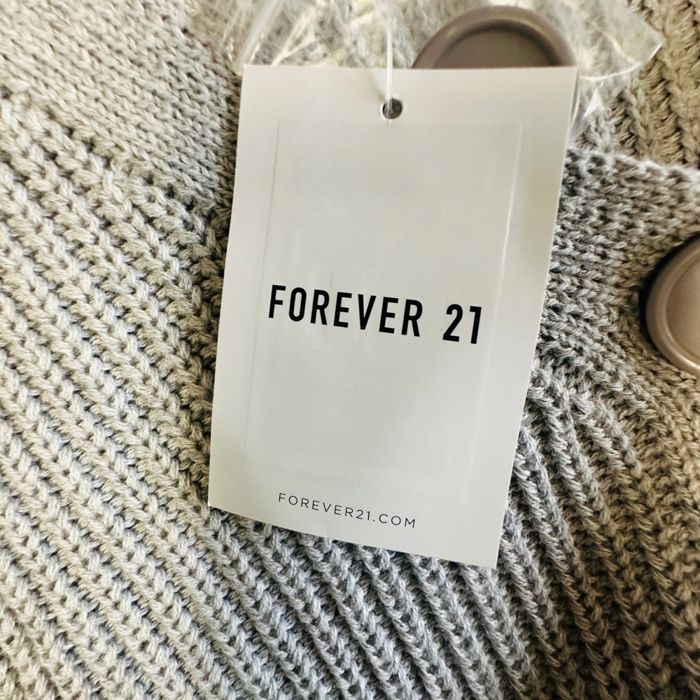 Forever 21 Womens Cropped Shaker Knit Cardigan Heather Grey V-Neck Small NWT - Picture 6 of 8
